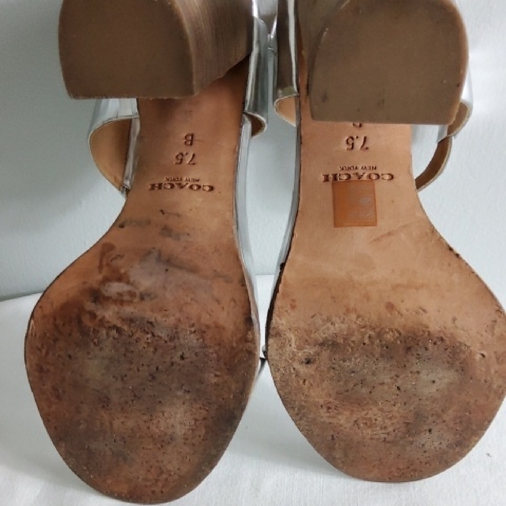 Coach Silver Block Heel Sandals - Picture 9 of 12